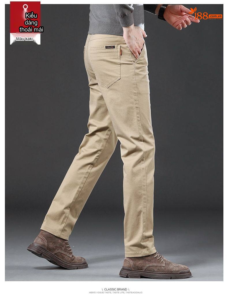 Quần Dài Cotton Nam Ống Đứng Co Giãn Thoải Mái Màu Đen, Xám, Nâu, Xanh Navy chi tiết 17