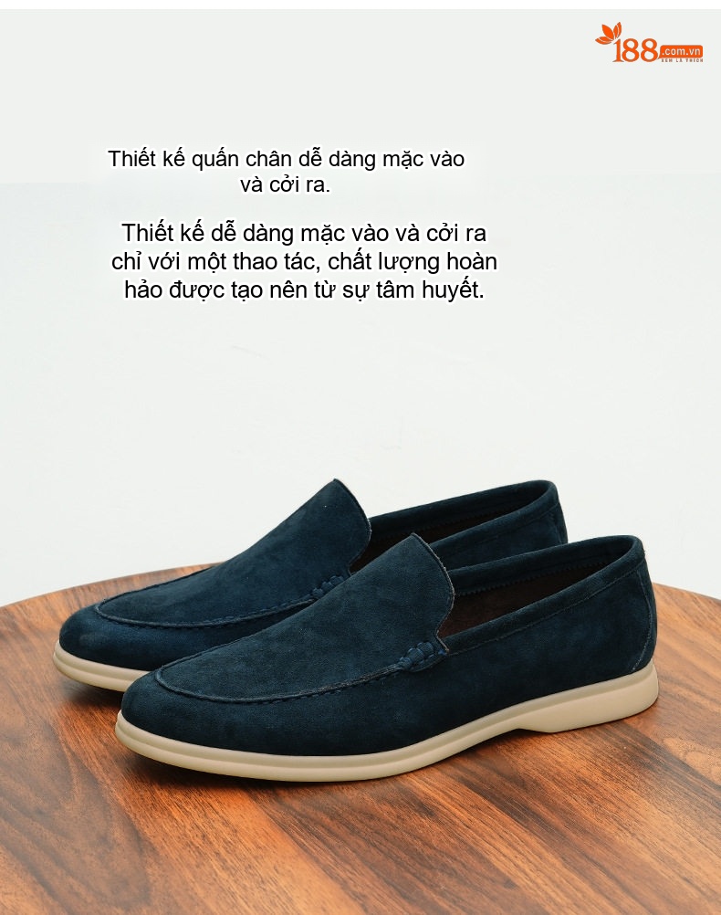 Giày Lười Nam Da Cừu Chiều Cao Đế Khoảng 3cm Màu Nâu, Xám, Xanh Navy chi tiết 6
