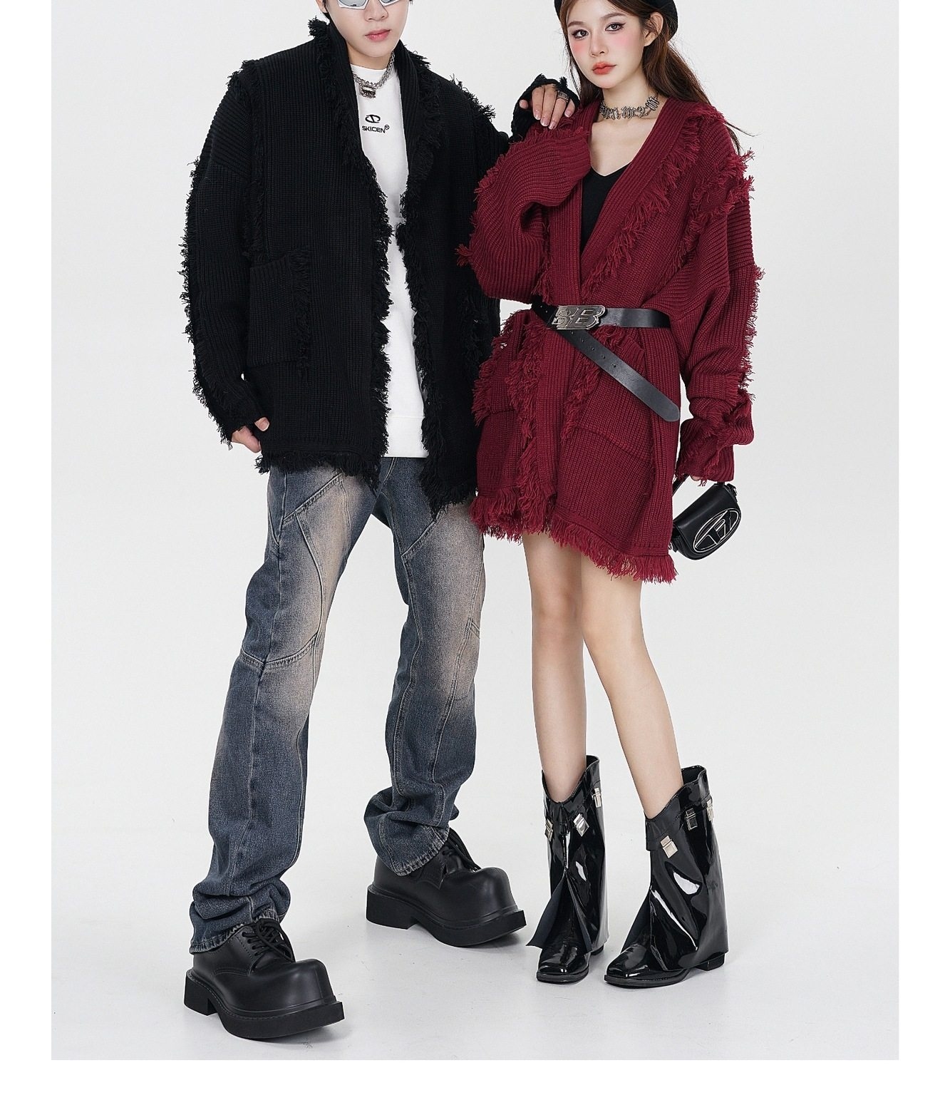 Áo Khoác Cardigan Nữ Dệt Kim Cổ Bẻ Viền Tua Rua Phong Cách Mỹ Màu Đen, Đỏ, Nâu chi tiết 10