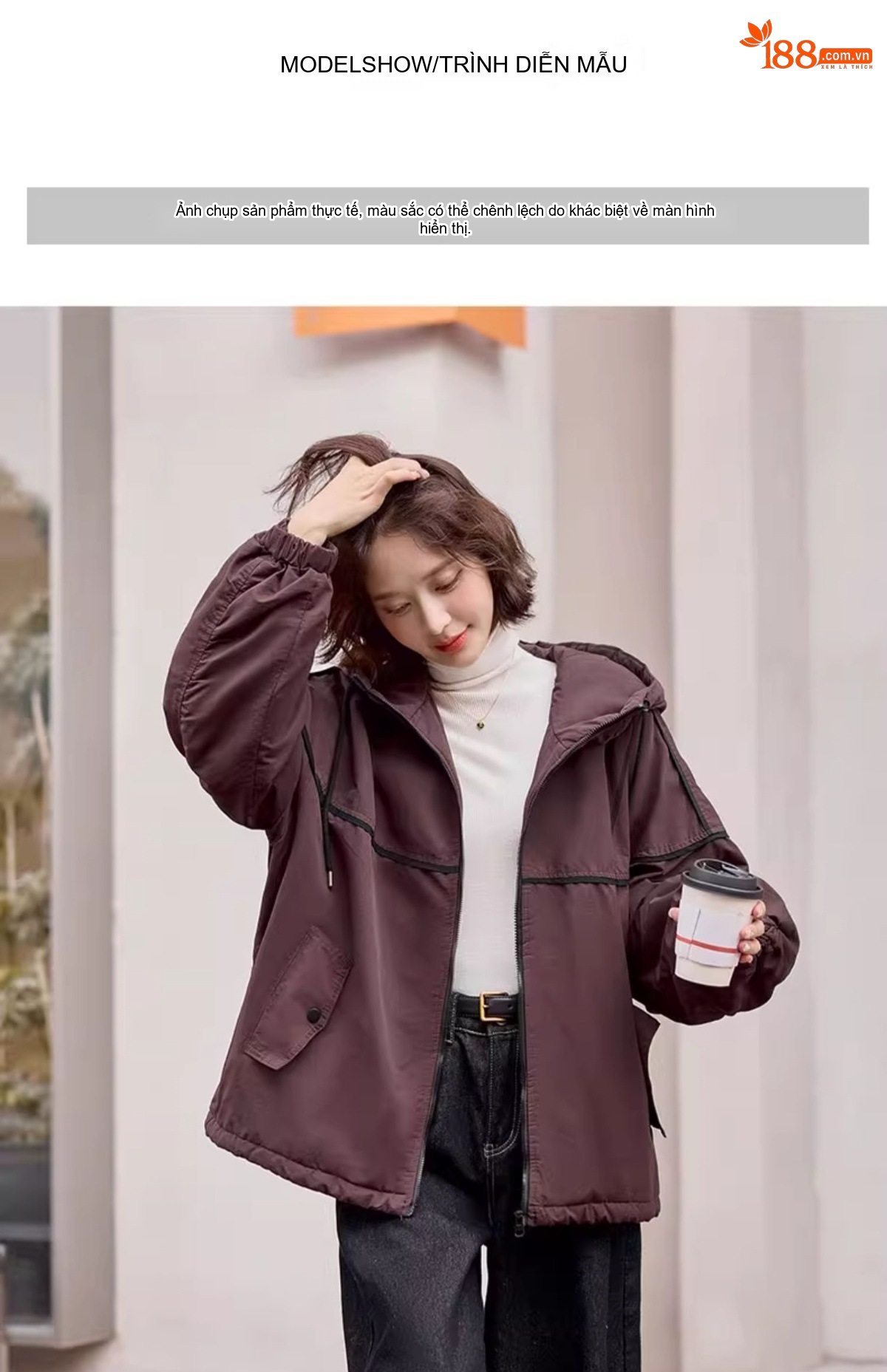 Áo Khoác Parka Nữ Lót Lông Dày Dặn Dáng Dài Màu Nâu chi tiết 12