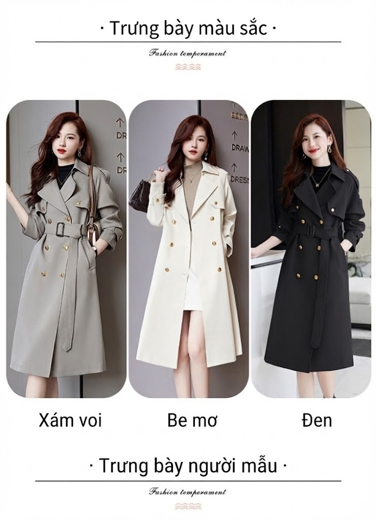Áo Khoác Mangto Nữ Dáng Dài Thắt Eo Màu Be, Đen, Nâu chi tiết 10