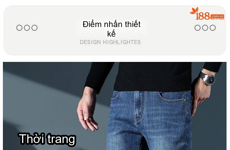 Quần Jean Nam Ống Đứng Co Giãn Dáng Ôm Cao Cấp Màu Xanh Đen chi tiết 4