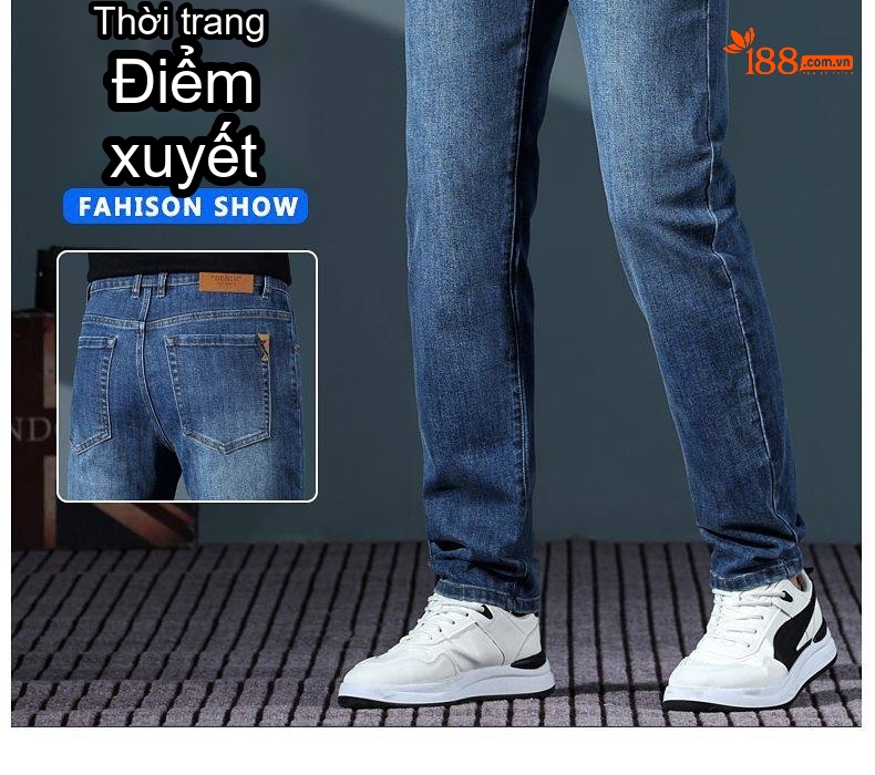 Quần Jean Nam Ống Đứng Co Giãn Dáng Ôm Cao Cấp Màu Xanh Đen chi tiết 5