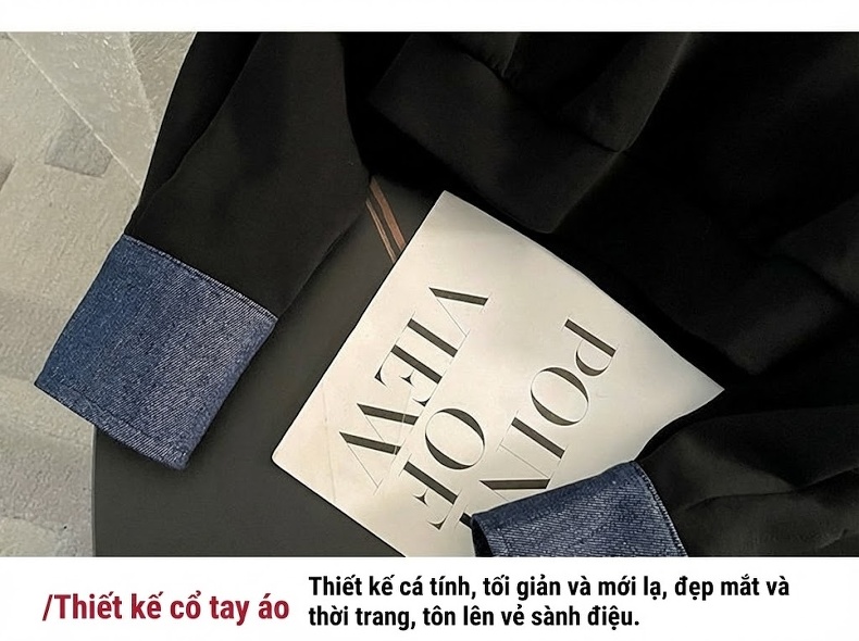 Set Bộ Áo Nỉ Dài Tay Và Chân Váy Dáng Dài Giả Hai Lớp Màu Đen chi tiết 10