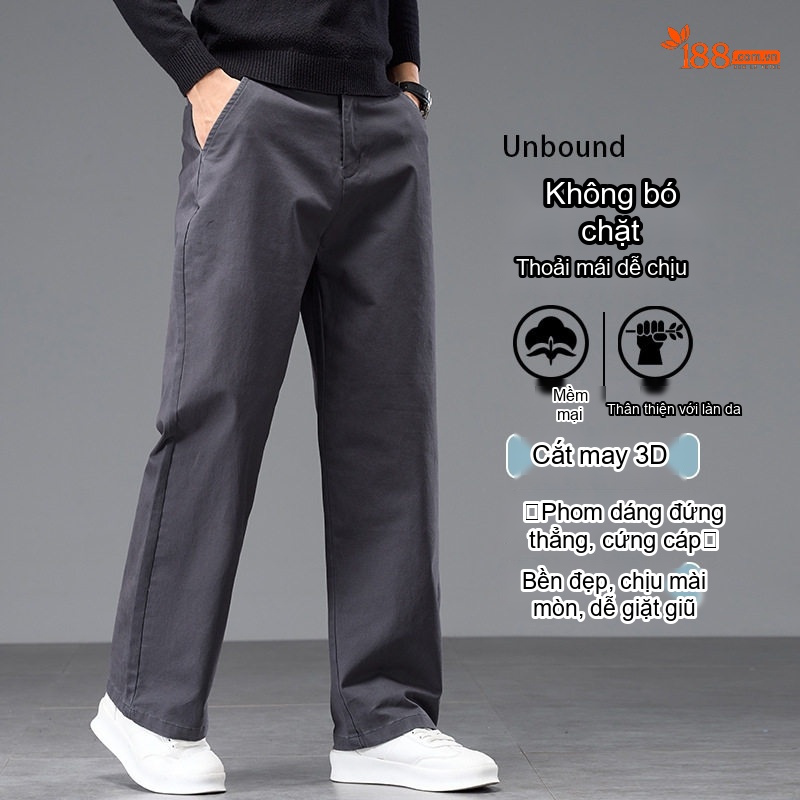 Quần Dài Nam Cotton Ống Suông Rộng Thoải Mái Lưng Cao Màu Đen, Xám, Be