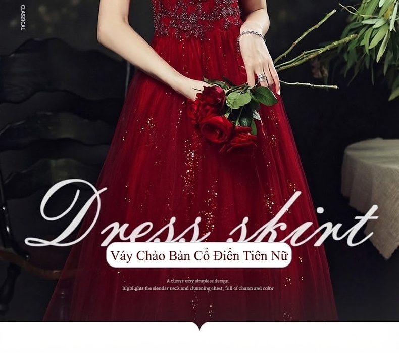 Váy Dự Tiệc Cưới Cô Dâu Mới Nhất 2022 Kiểu Dáng Dài Tay Thanh Lịch Màu Đỏ chi tiết 2
