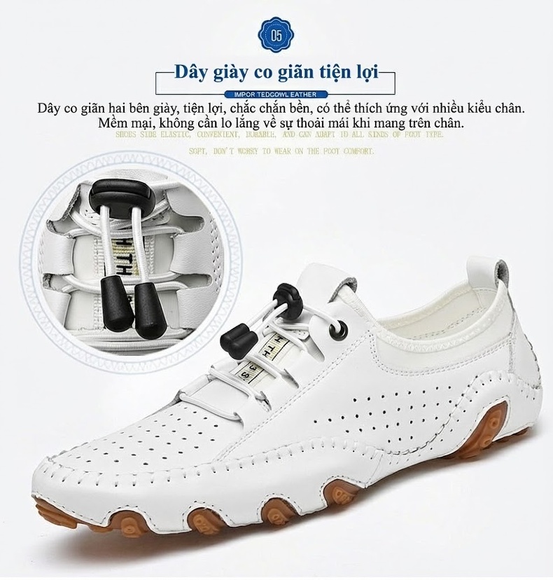 Giày Lười Nam Da Bóng Thoáng Khí Chiều Cao Đế Khoảng 2cm Màu Nâu, Trắng, Xanh Navy, Đen... chi tiết 12