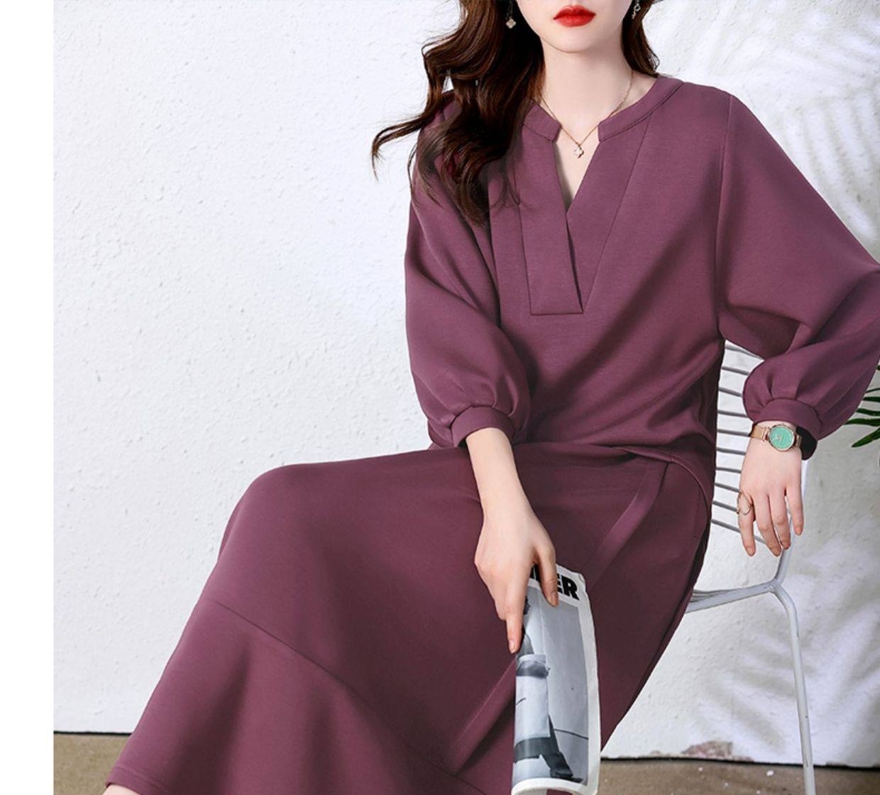 Váy Bộ Nữ Thu Đông dáng chữ A Thiết Kế Thời Trang Màu Tím, Xám, Xanh, Vàng chi tiết 17