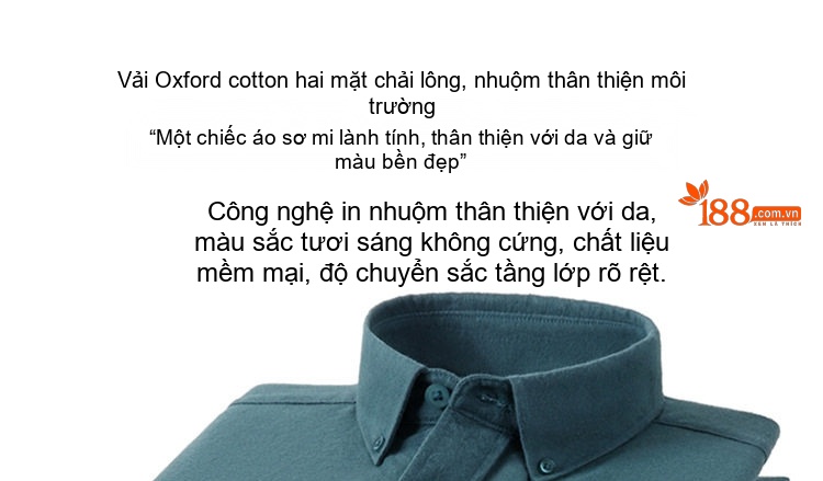 Áo Sơ Mi Tay Dài Nam Cotton Oxford Dáng Ôm Màu Trắng, Xanh Dương, Xám, Xanh Lá... chi tiết 5