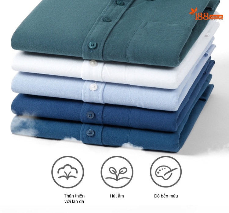 Áo Sơ Mi Tay Dài Nam Cotton Oxford Dáng Ôm Màu Trắng, Xanh Dương, Xám, Xanh Lá... chi tiết 6