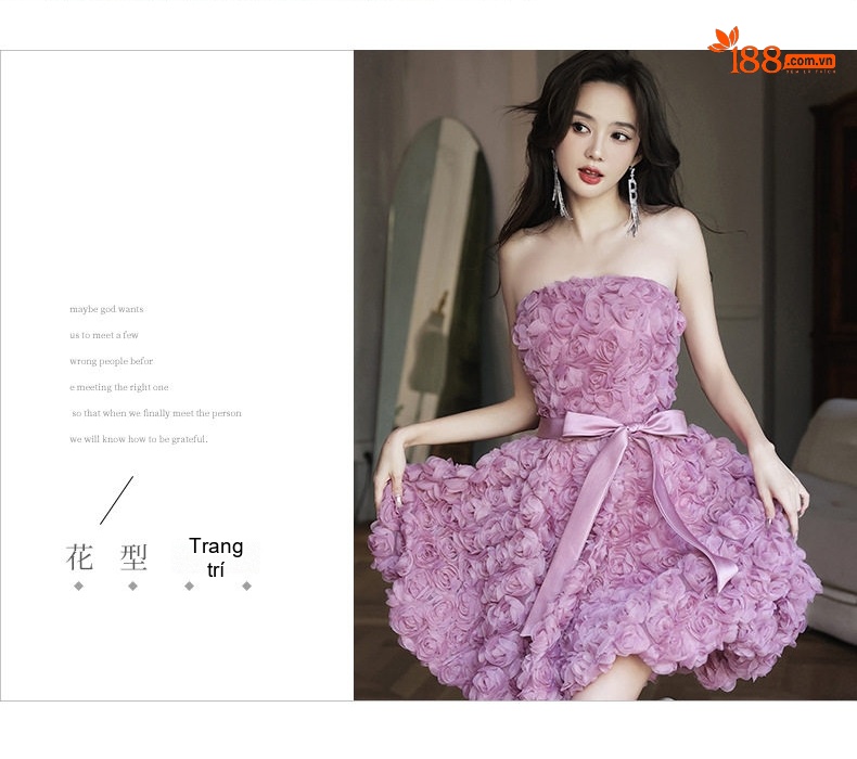 Váy Dạ Hội Mini Nữ Hở Vai Thắt Nơ Phong Cách Pháp Màu Tím chi tiết 9