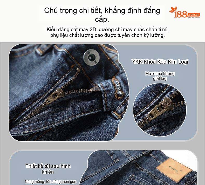 Quần Jean Nam Tencel Cotton Co Giãn Dáng Suông Thoáng Khí Cao Cấp Màu Xám chi tiết 7