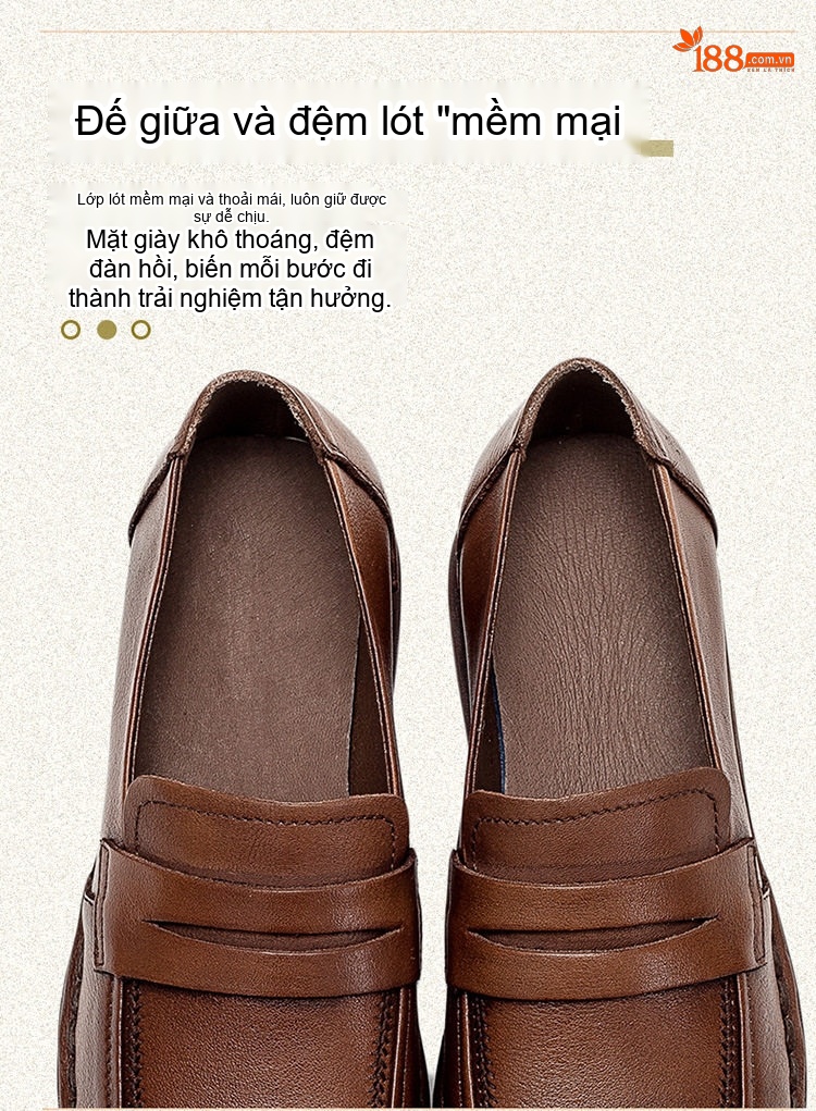 Giày Lười Nữ Da Bò Đầu Tròn Đế Xuồng Chiều Cao Đế Khoảng 3cm Màu Nâu, Đen chi tiết 6