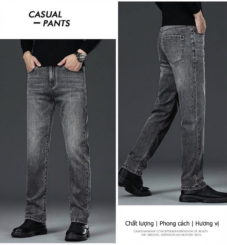 Quần Jean Nam Ống Đứng L莱赛尔 Ôm Vừa Vặn Kiểu Dáng Đơn Giản Màu Xanh, Xám chi tiết 19