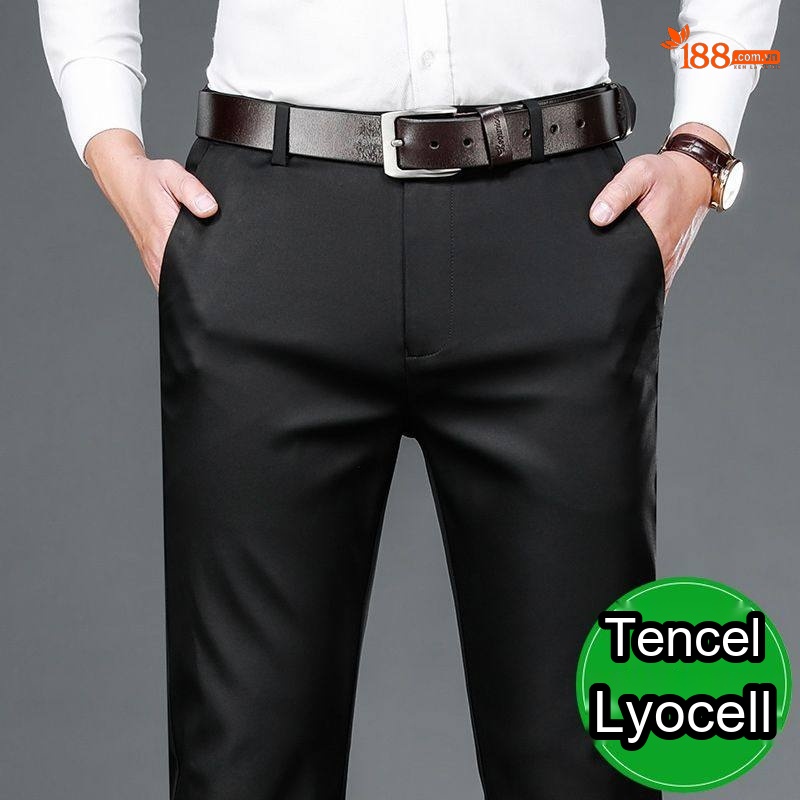 Quần Tây Nam Ống Đứng Vải Lyocell Co Giãn Thoải Mái Màu Đen, Xanh Navy