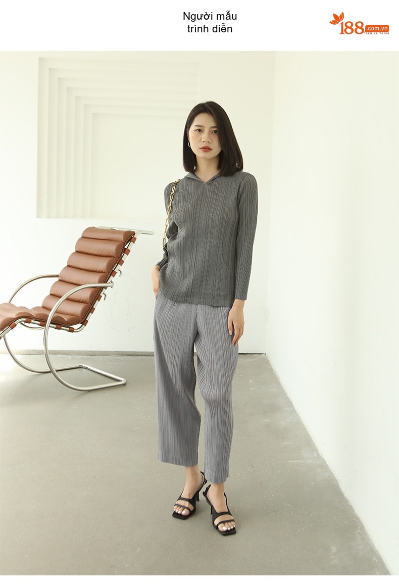 Áo Thun Nữ Dài Tay Miake Ly Gấp Nếp Màu Xanh, Trắng, Xám, Hồng... chi tiết 5