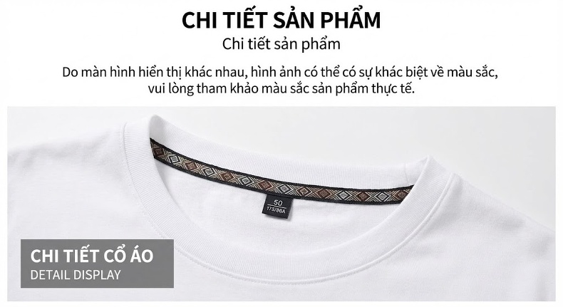 Áo Thun Tay Ngắn Nam Dáng Ôm Cổ Tròn Họa Tiết Thời Trang Màu Trắng, Nâu, Đen chi tiết 10