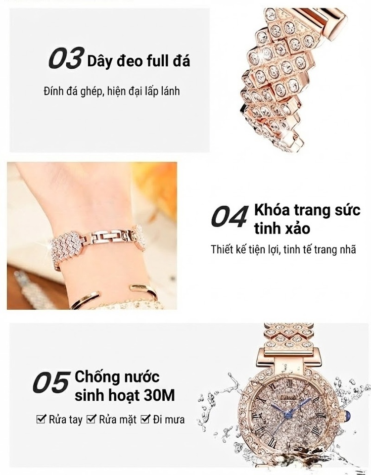Đồng Hồ Nữ Labaoli Mặt Tròn Đính Đá Dây Đeo Kim Loại Phong Cách Retro Màu Vàng Hồng, Bạc chi tiết 6