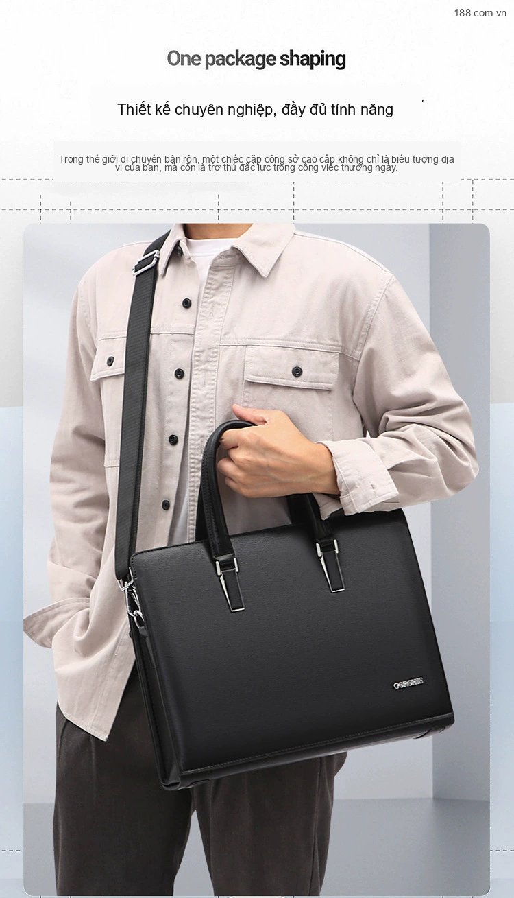 Túi Xách Tay Nam Công Sở Da Mờ Đựng Laptop Có Ngăn Màu Đen, Nâu chi tiết 2