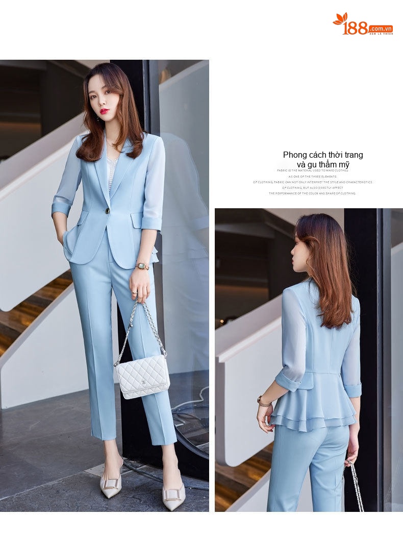 Bộ Vest Nữ Tay Lỡ Mỏng Nhẹ Phong Cách Thanh Lịch Màu Trắng, Xanh, Đen... chi tiết 10