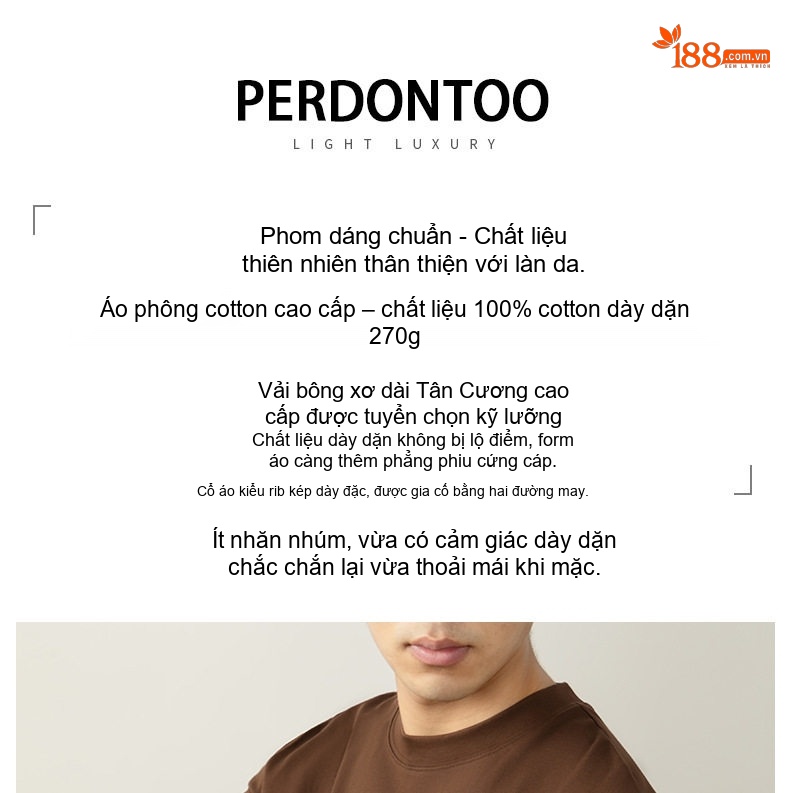 Áo Thun Tay Dài Nam Cotton 270g Cổ Tròn Dáng Rộng Màu Trắng, Nâu, Xám, Đen chi tiết 1