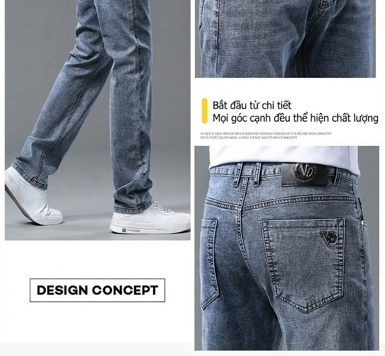 Quần Jean Nam Ống Đứng Dáng Rộng Co Giãn Nhẹ Phong Cách Casual Màu Xanh, Xám chi tiết 14