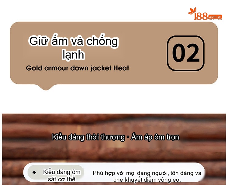 Áo Khoác Phao Nữ Cổ Trụ Tay Bo Chun Cúc Bấm Phong Cách Cổ Điển Lót Lông Vịt Trắng 90 Màu Nâu, Trắng, Đen chi tiết 8