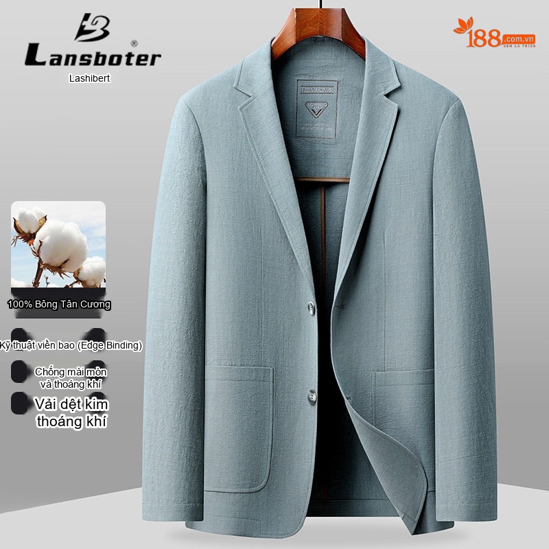 Áo Vest/Blazer Nam Cotton Mỏng Lót Viền Màu Kem, Xanh Lam, Nâu, Xanh Navy...