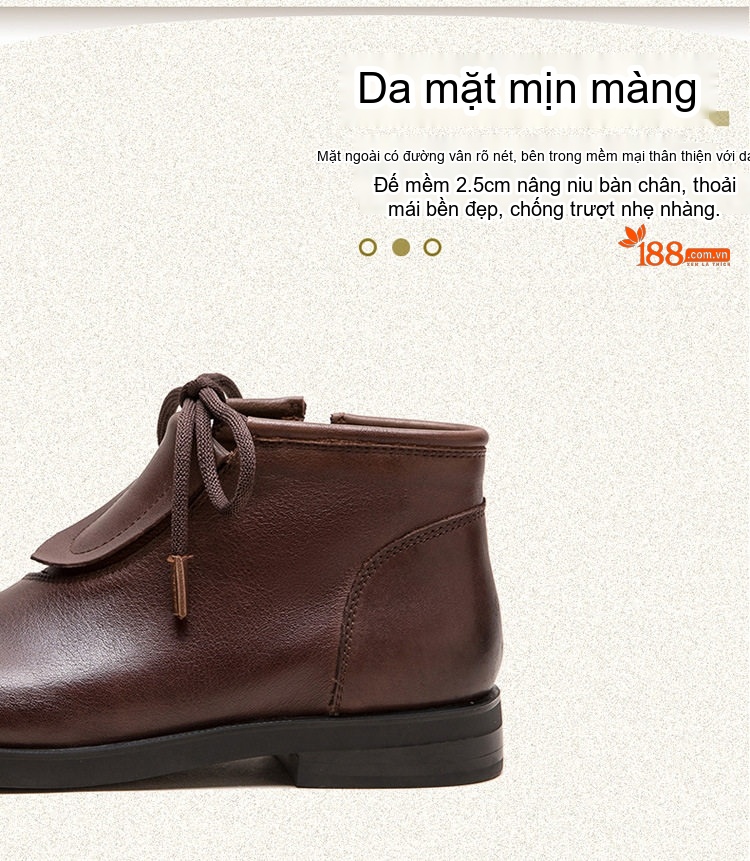 Giày Boot Nữ Cổ Thấp Da Mờ Đế Bệt Chiều Cao Đế Khoảng 2cm Màu Đen, Nâu, Xám chi tiết 3