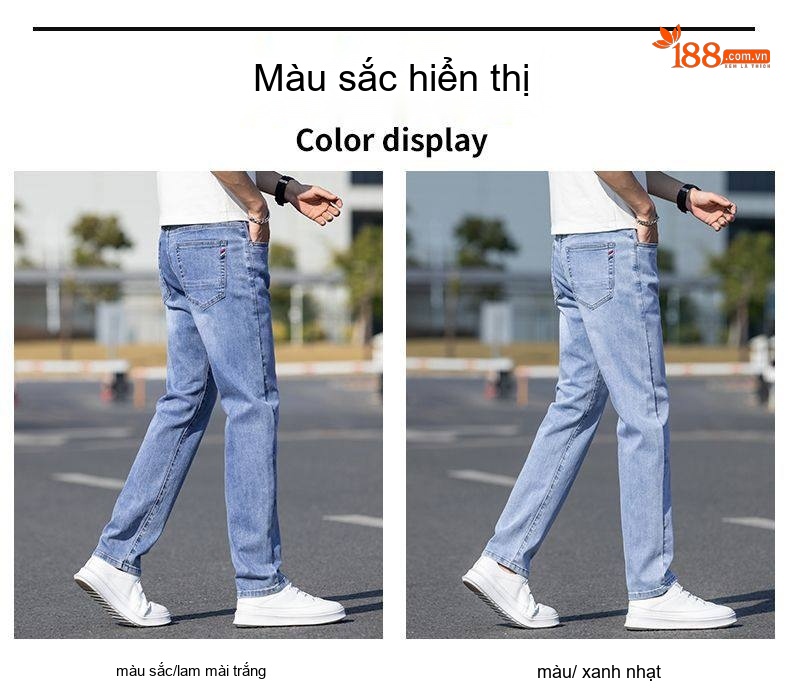 Quần Jeans Nam Ống Đứng Co Giãn Thoải Mái Phong Cách Casual Màu Xanh chi tiết 7