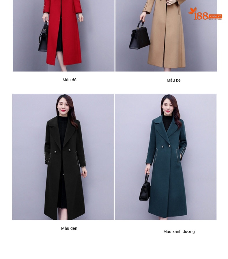 Áo Khoác Dạ Nữ Hai Mặt Dáng Dài Chiết Eo Cổ chữ Vest Phong Cách Hàn Quốc Màu Xanh, Đỏ, Nâu, Đen... chi tiết 16