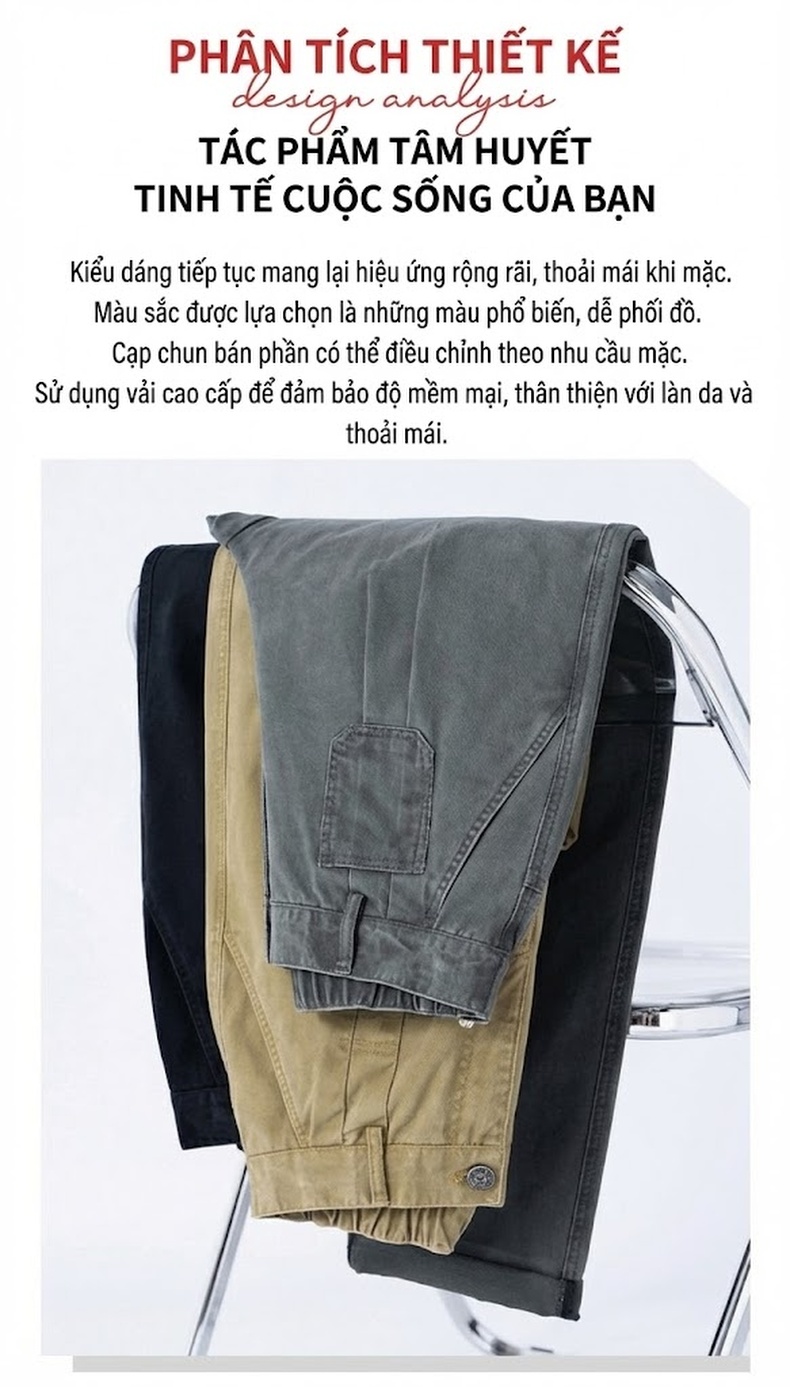 Quần Dài Nam Cotton Ống Suông Kiểu Mỹ Phong Cách Công Sở Màu Đen, Nâu, Xám, Be chi tiết 2