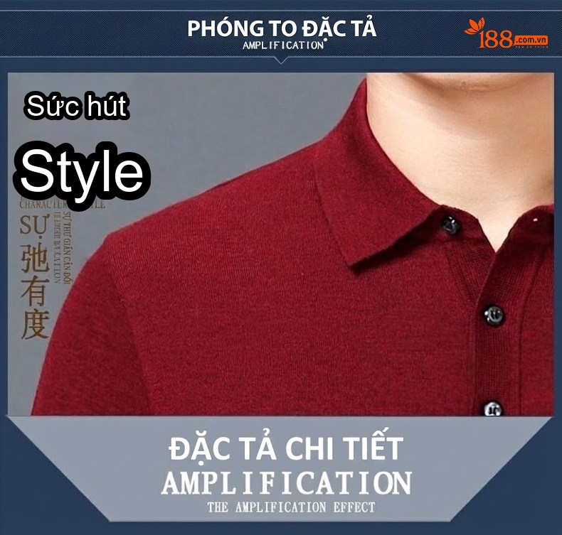 Áo Thun Polo Nam Dài Tay Cashmere Dáng Ôm Vừa Vặn Màu Đen, Đỏ, Xanh Dương, Xám... chi tiết 2