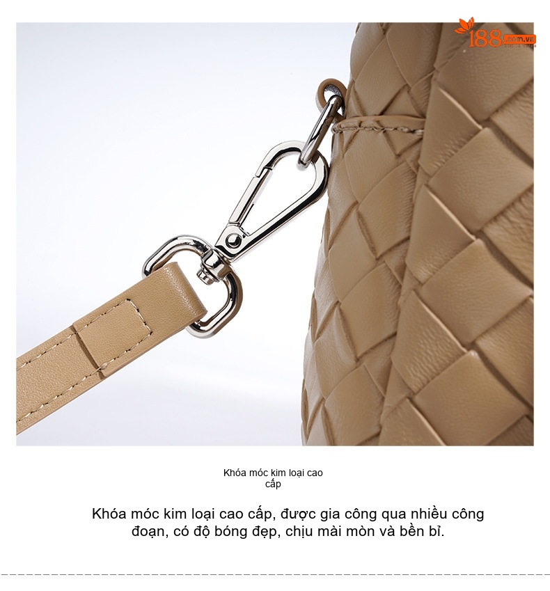 Túi Đeo Vai Nữ Da Thật Cao Cấp, Túi Xách Tay Nữ Thời Trang Họa Tiết Trám Màu Trắng, Đỏ, Vàng Be, Đen chi tiết 15