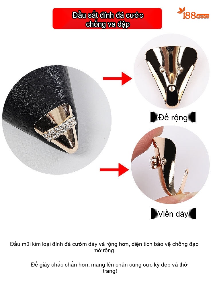 Giày Sandal Cao Gót Nữ Hở Gót Mũi Nhọn Đính Đá Gót Cao 7cm - 8cm Màu Đen, Kem chi tiết 5