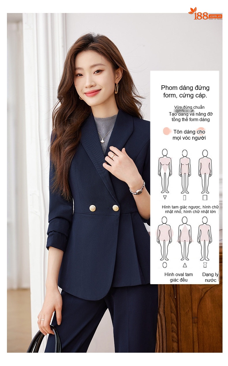 Bộ Vest Công Sở Nữ Dáng Ôm Thanh Lịch Màu Đen, Xám, Xanh Navy chi tiết 9