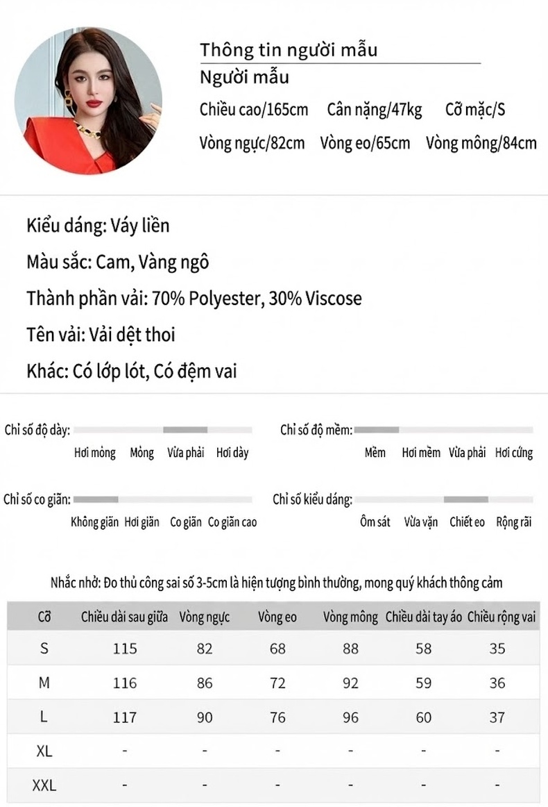 Váy Ôm Body Tay Dài Cổ Búp Bê Phong Cách Pháp Thanh Lịch Màu Vàng, Đỏ chi tiết 2