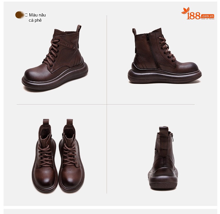 Boot Nữ Cổ Ngắn Ôm Chân Da Mờ Phong Cách Retro Chiều Cao Đế Khoảng 4cm Màu Nâu, Đen chi tiết 18