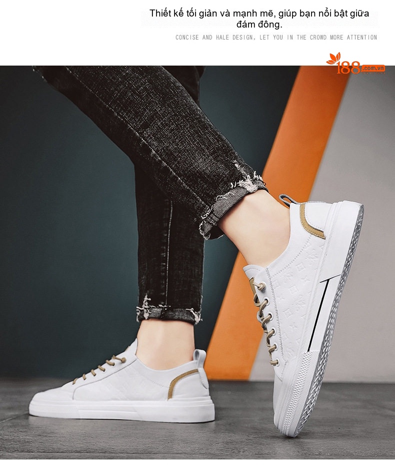 Giày Thể Thao Nam Da Bóng Chiều Cao Đế Khoảng 3cm Màu Trắng, Đen chi tiết 13