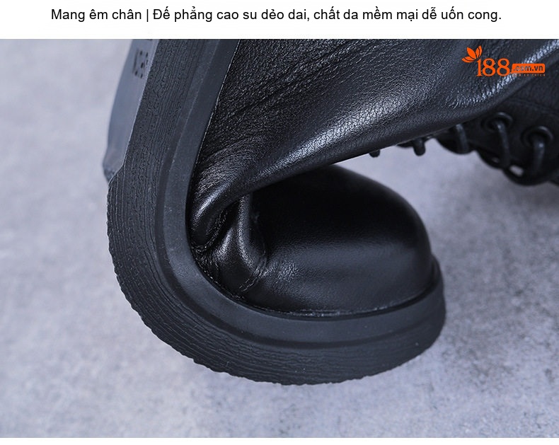 Giày Boot Martin Nữ Da Bò Lót Lông Chiều Cao Đế Khoảng 4cm Phong Cách Anh Quốc Màu Đen chi tiết 10