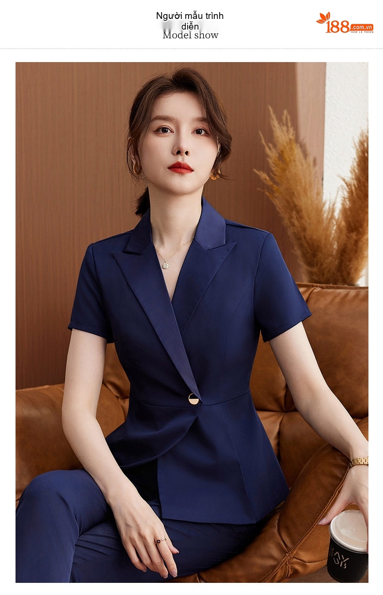 Bộ Vest Công Sở Nữ Tay Ngắn Quần/Chân Váy Màu Xanh Navy, Xám, Đen chi tiết 11
