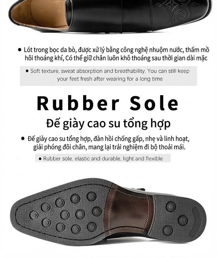 Giày Monkstrap Khóa Cài Nam Da Bò Vân Họa Tiết Chiều Cao Đế Khoảng 3cm Màu Đen, Nâu chi tiết 5