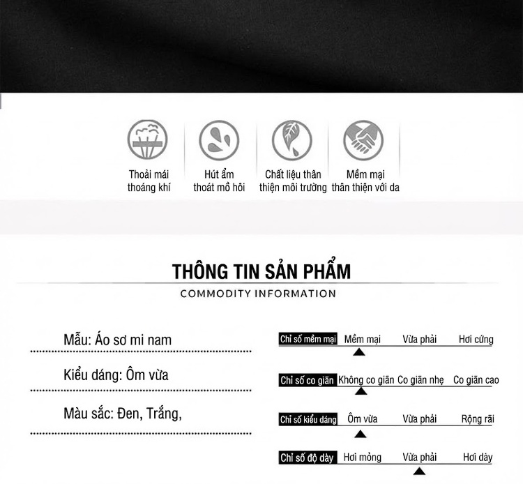 Áo Sơ Mi Nam Dáng Ôm Tay Dài Phối Màu Hình Học Đen Trắng chi tiết 6