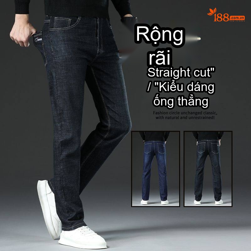 Quần Jean Nam Ống Đứng Co Giãn Thoải Mái Màu Xanh Đen