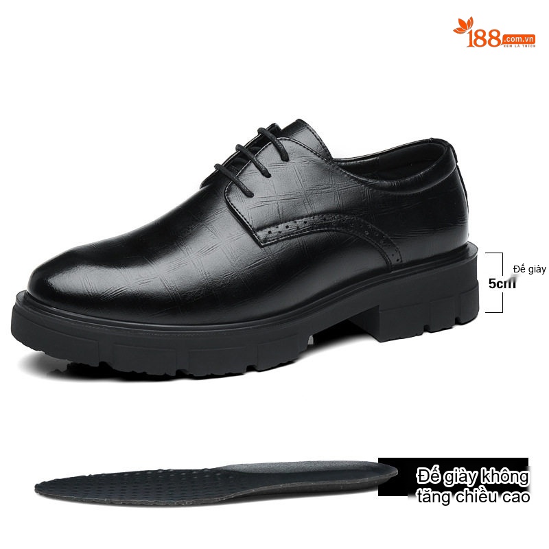 Giày Tây Buộc Dây Nam Da Bò Chiều Cao Đế 5cm Màu Đen, Nâu