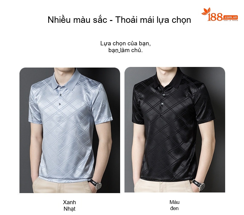 Áo Thun Polo Nam Tay Ngắn Lụa Tơ Tằm Trung Niên Họa Tiết Thoáng Khí Màu Xanh, Đen chi tiết 2