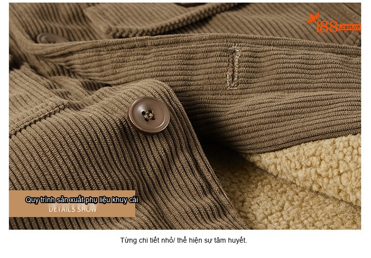 Áo Khoác Bông Nam Dáng Rộng Cổ Bẻ Lót Lông Cừu Non Vải Cotton Gân Màu Đen, Xanh Rêu, Nâu chi tiết 28