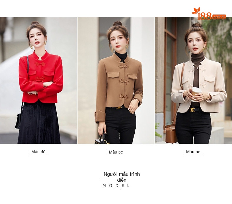 Áo Khoác Lông Cừu Cổ Tàu Tay Lỡ Khuy Nút Phong Cách Trung Hoa Màu Be, Nâu, Đỏ chi tiết 10