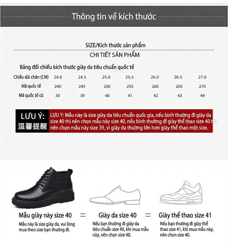 Giày Boot Nam Cổ Lửng Da Bóng Buộc Dây Chiều Cao Đế Khoảng 4cm Màu Đen chi tiết 6