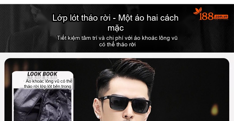 Áo Khoác Da Thật Nam Da Bò Cổ Bẻ Lót Lông Vũ Dày Dặn Màu Đen chi tiết 4